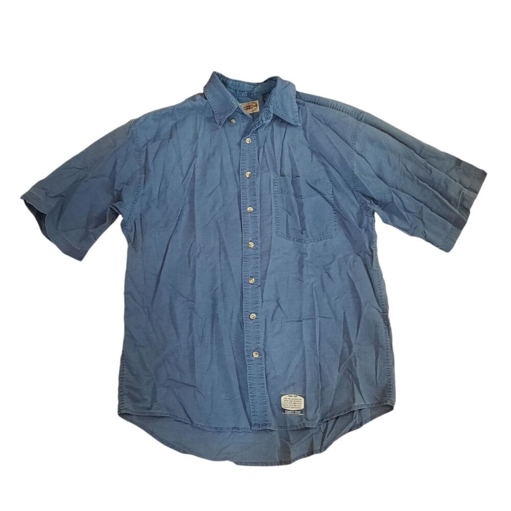 Vtge 1990s County Seat Mens Button Down Shirt Blue Short Sleeve 100% Cotton M